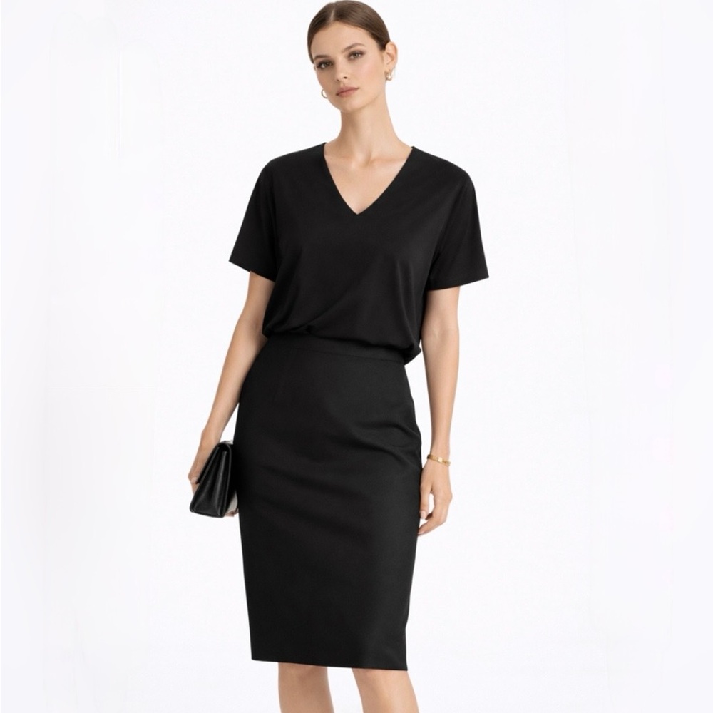 COS Black V Neck Minimalist Blouse Relaxed Modern Top XS🧡